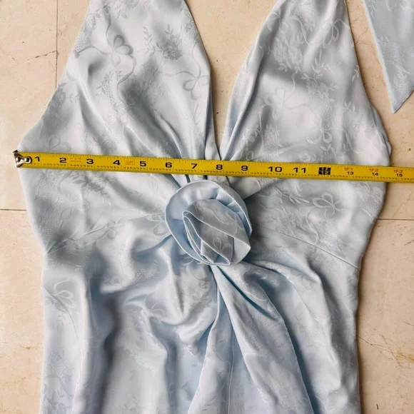 LoveShackFancy Lowry Silk Blend Light Blue Halter Maxi Dress size 0 - Picture 11 of 16